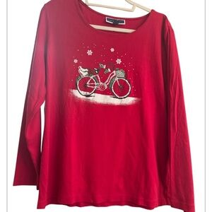 Karen Scott Festive Red Bicycle Graphic Top BWOT